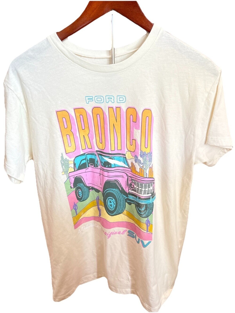 Ford Bronco T Shirt Mens XL Cream Retro Graphic SUV Desert Western Tee